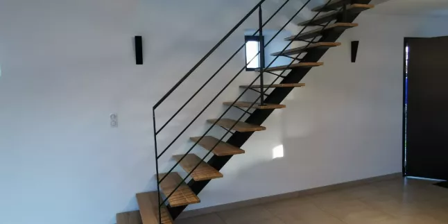 Escalier limon central droit en acier
