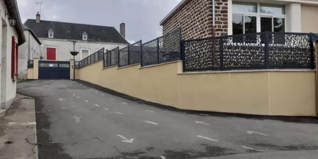 Garde corps en aluminium, ossature en tube carré, remplissage en habillage décoratif "buisson", ral 7016 FT, 72240 MEZIERES SOUS LAVARDIN.